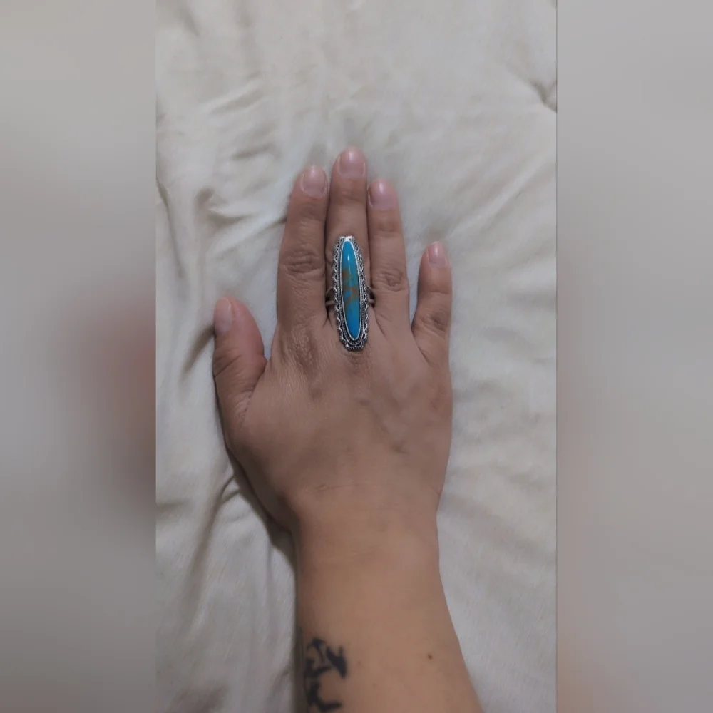 Artisan Faux  Silver and Blue Marbled Ring